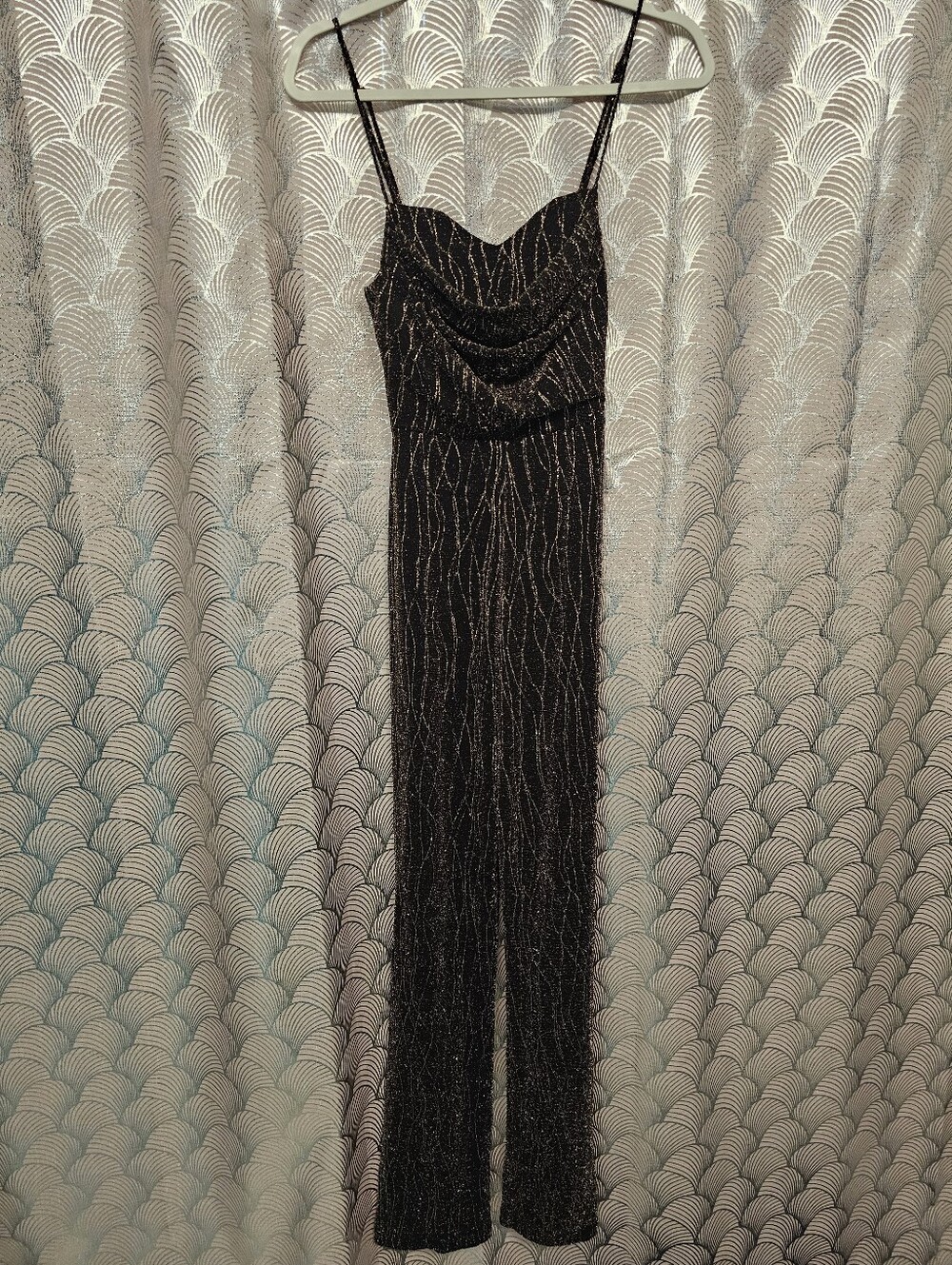Guess Black Sparkle Jumpsuit with Gold Threading Size Small